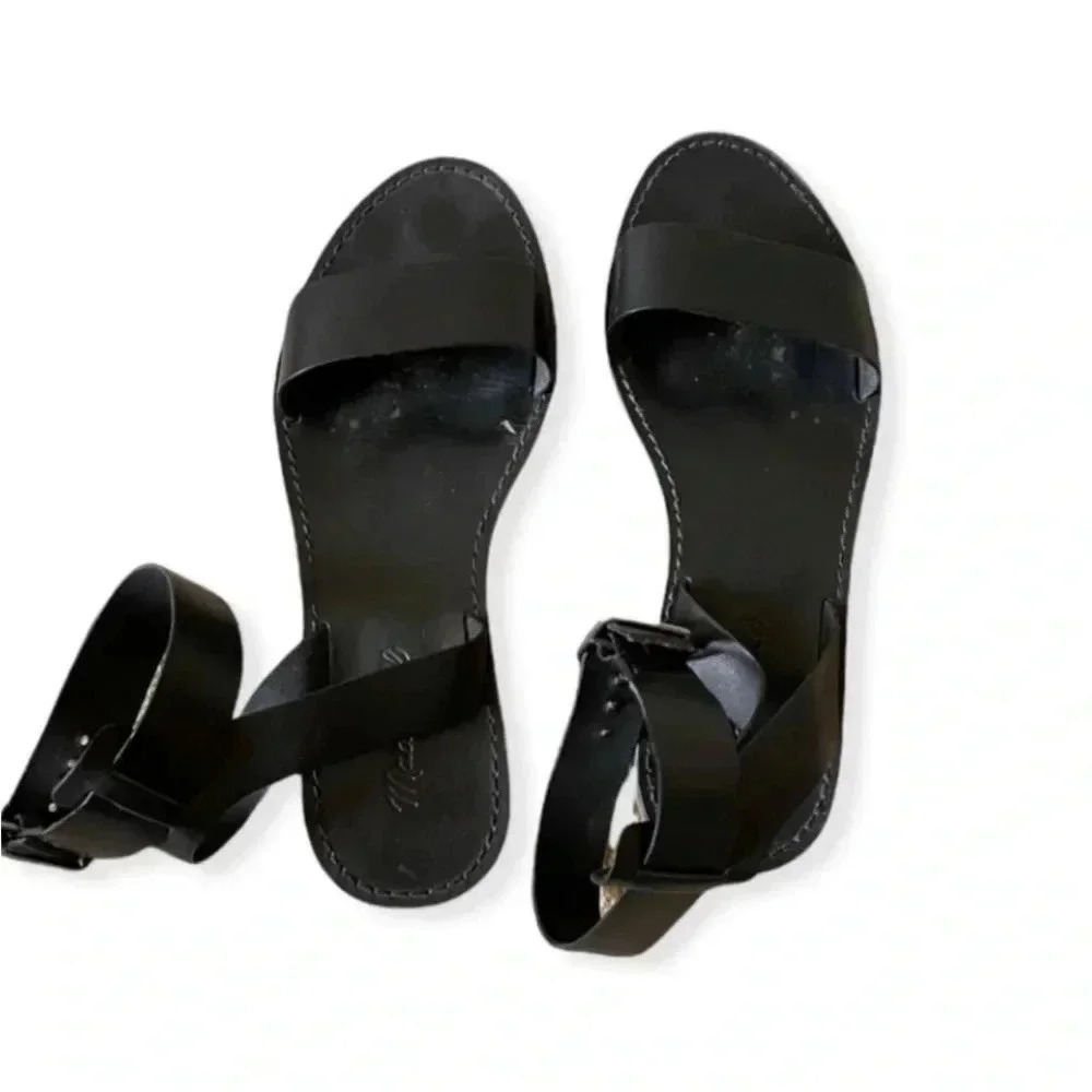 Madewell The Boardwalk Leather Ankle-Strap Black Sandal SZ 6.5 - Picture 4 of 6